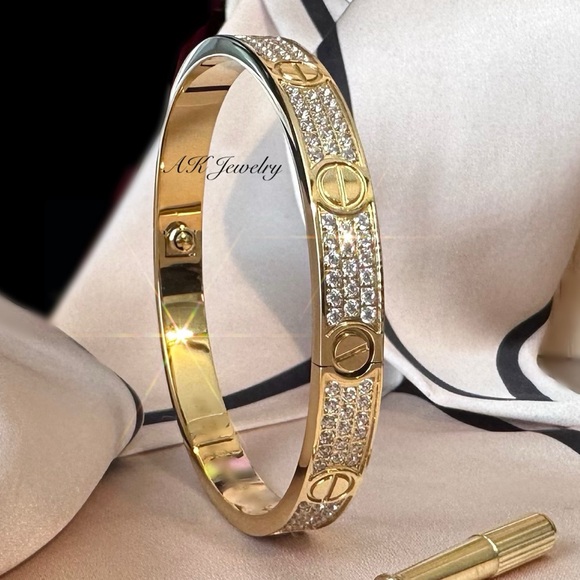 💎18k LUXURY Pave Screw & Diamond Style Design Bracelet, Bangle, Cuff, Unisex - Picture 3 of 6